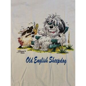 Vintage 1993 QMcCartney Rosalinde Old English Sheepdog Single Stitch Shirt L E39